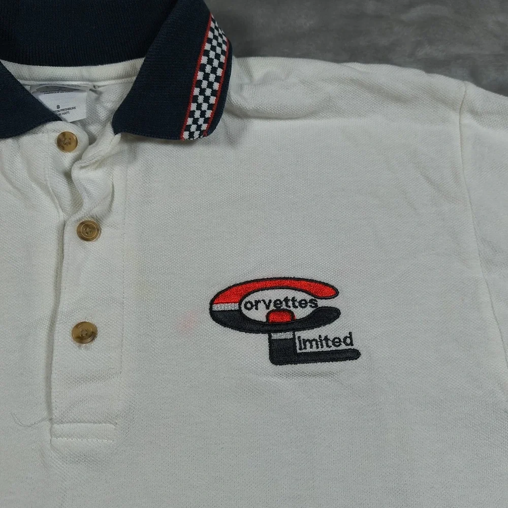 Vintage Corvettes Limited Polo Shirt Mens Small White Check Classic Cars Racing‎